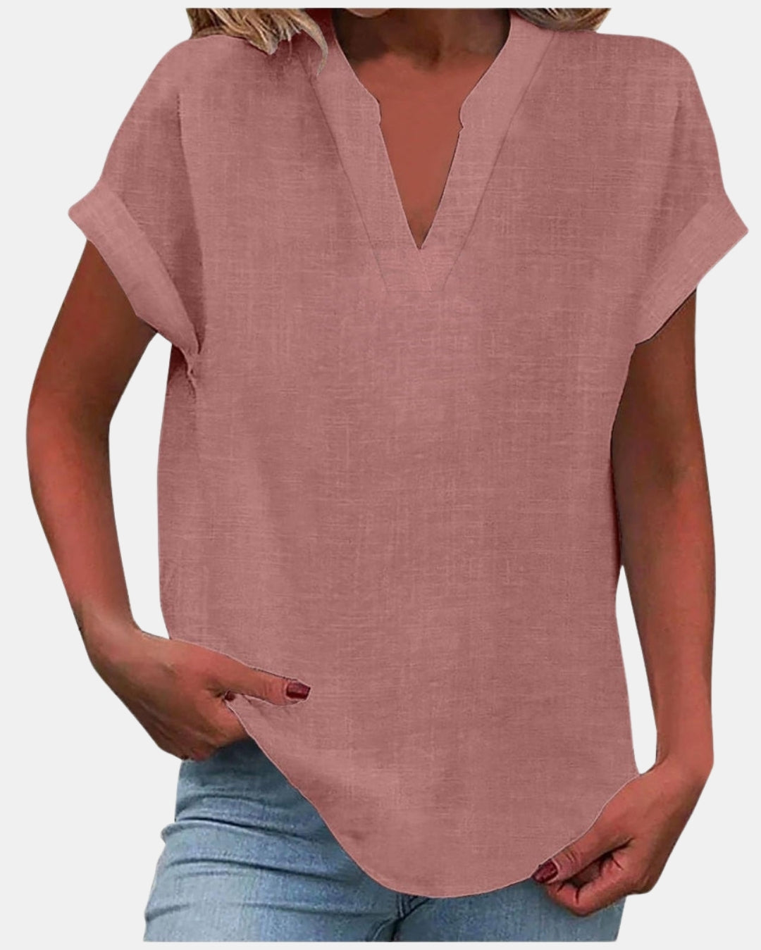 Olylessa | Notched Neck Blouse with Rolled Sleeves