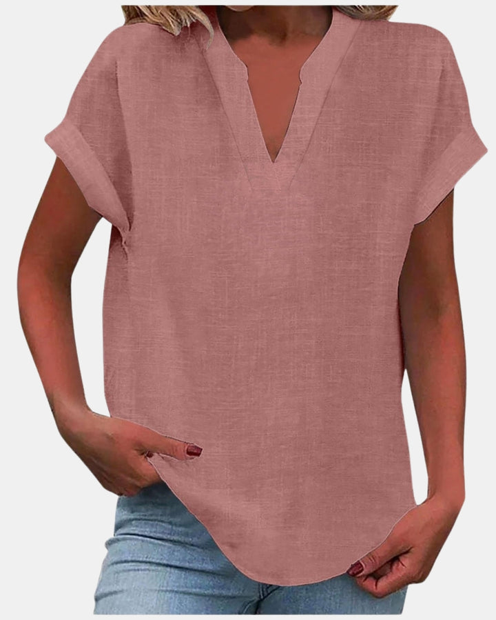 Olylessa | Notched Neck Blouse with Rolled Sleeves