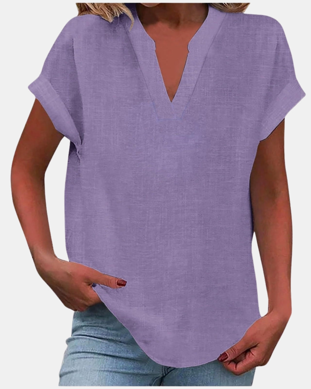 Olylessa | Notched Neck Blouse with Rolled Sleeves