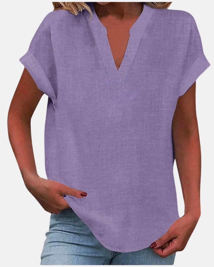 Olylessa | Notched Neck Blouse with Rolled Sleeves