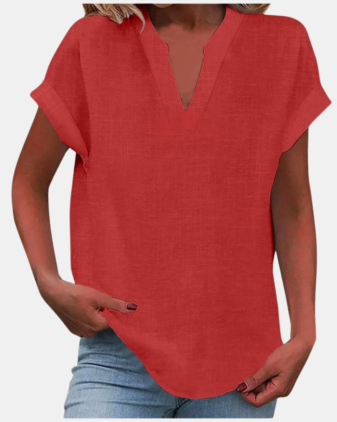 Olylessa | Notched Neck Blouse with Rolled Sleeves