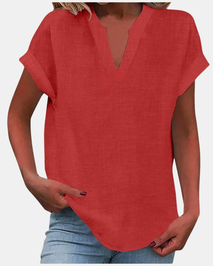 Olylessa | Notched Neck Blouse with Rolled Sleeves