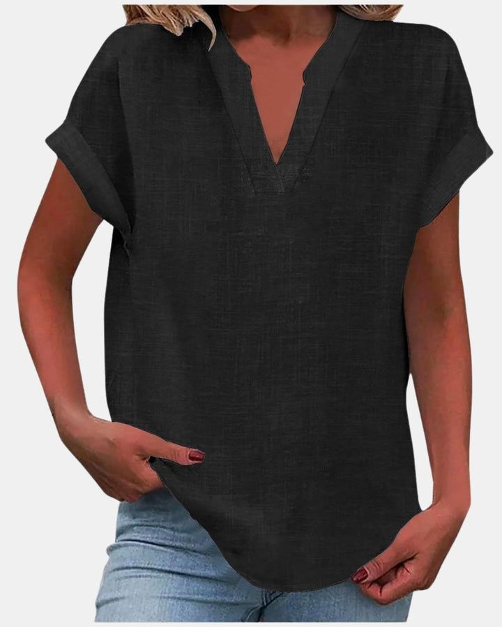 Olylessa | Notched Neck Blouse with Rolled Sleeves