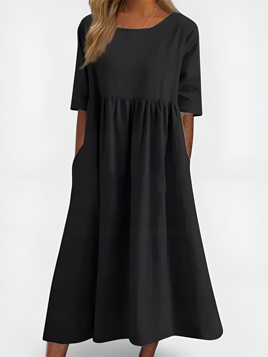 Olyndra | Natural Fabric Midi Dress with Pockets