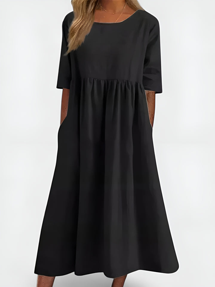 Olyndra | Natural Fabric Midi Dress with Pockets