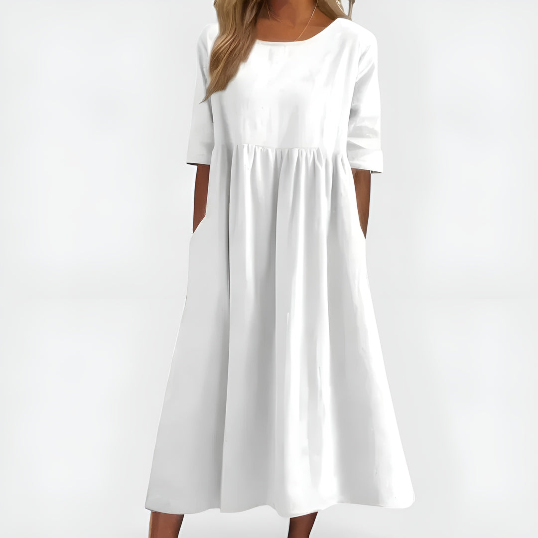 Olyndra | Natural Fabric Midi Dress with Pockets