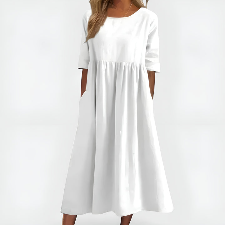 Olyndra | Natural Fabric Midi Dress with Pockets
