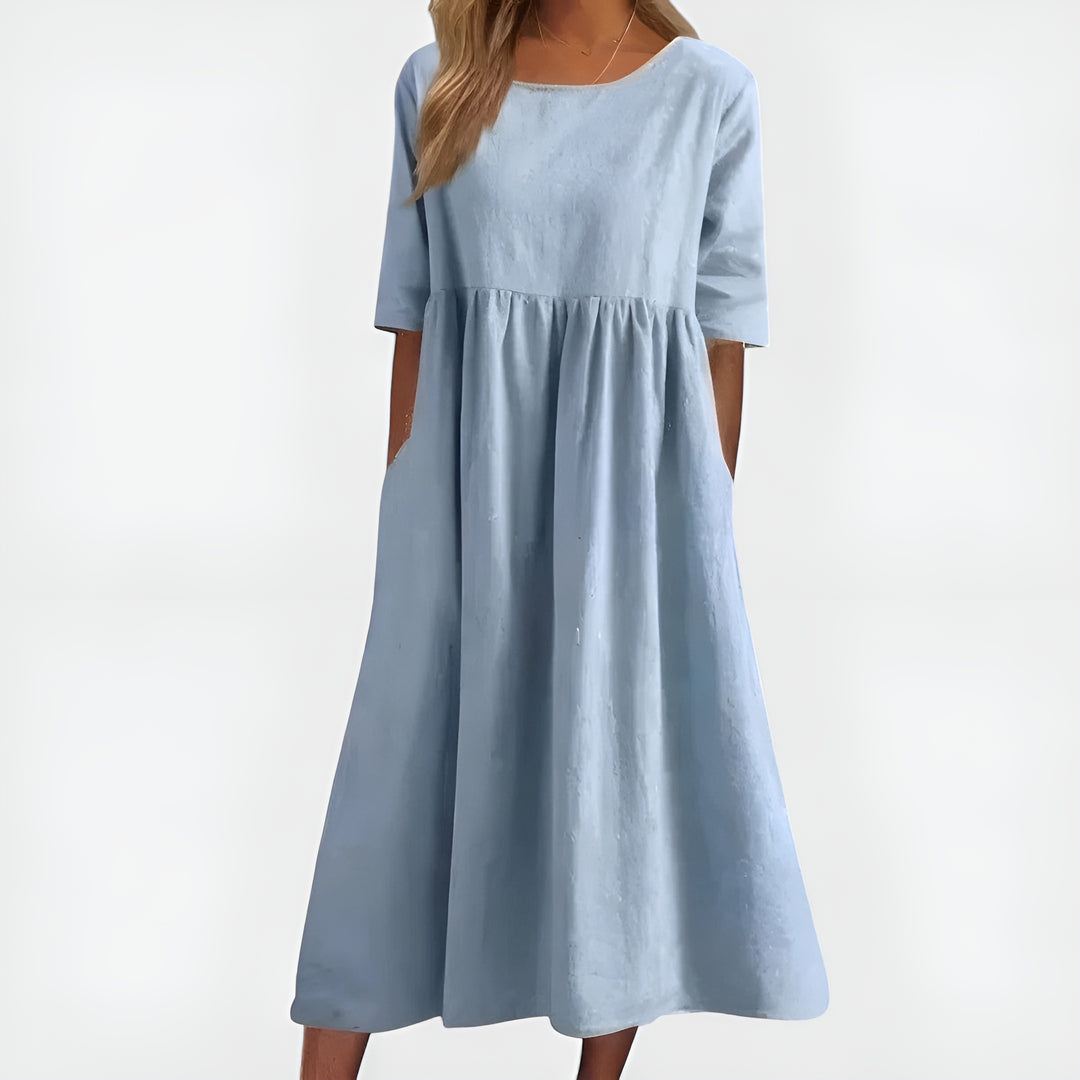 Olyndra | Natural Fabric Midi Dress with Pockets