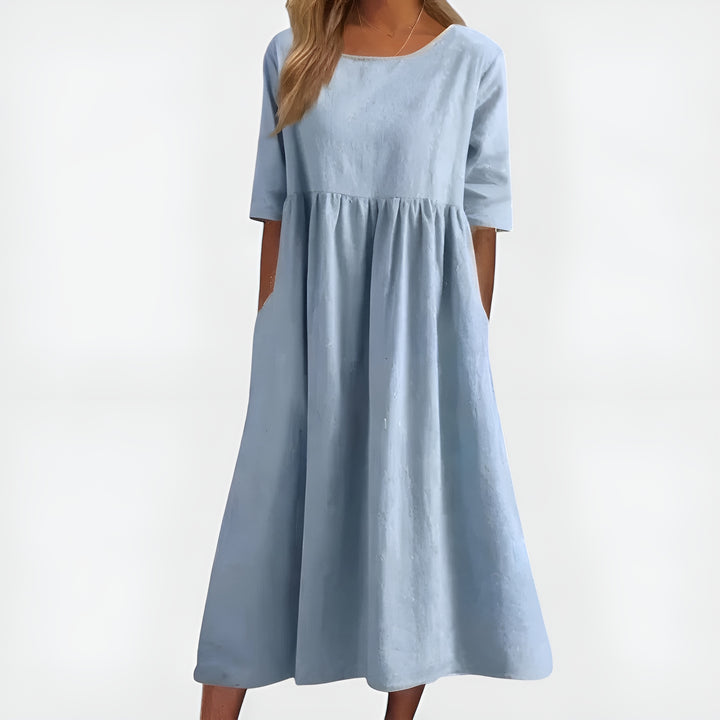 Olyndra | Natural Fabric Midi Dress with Pockets