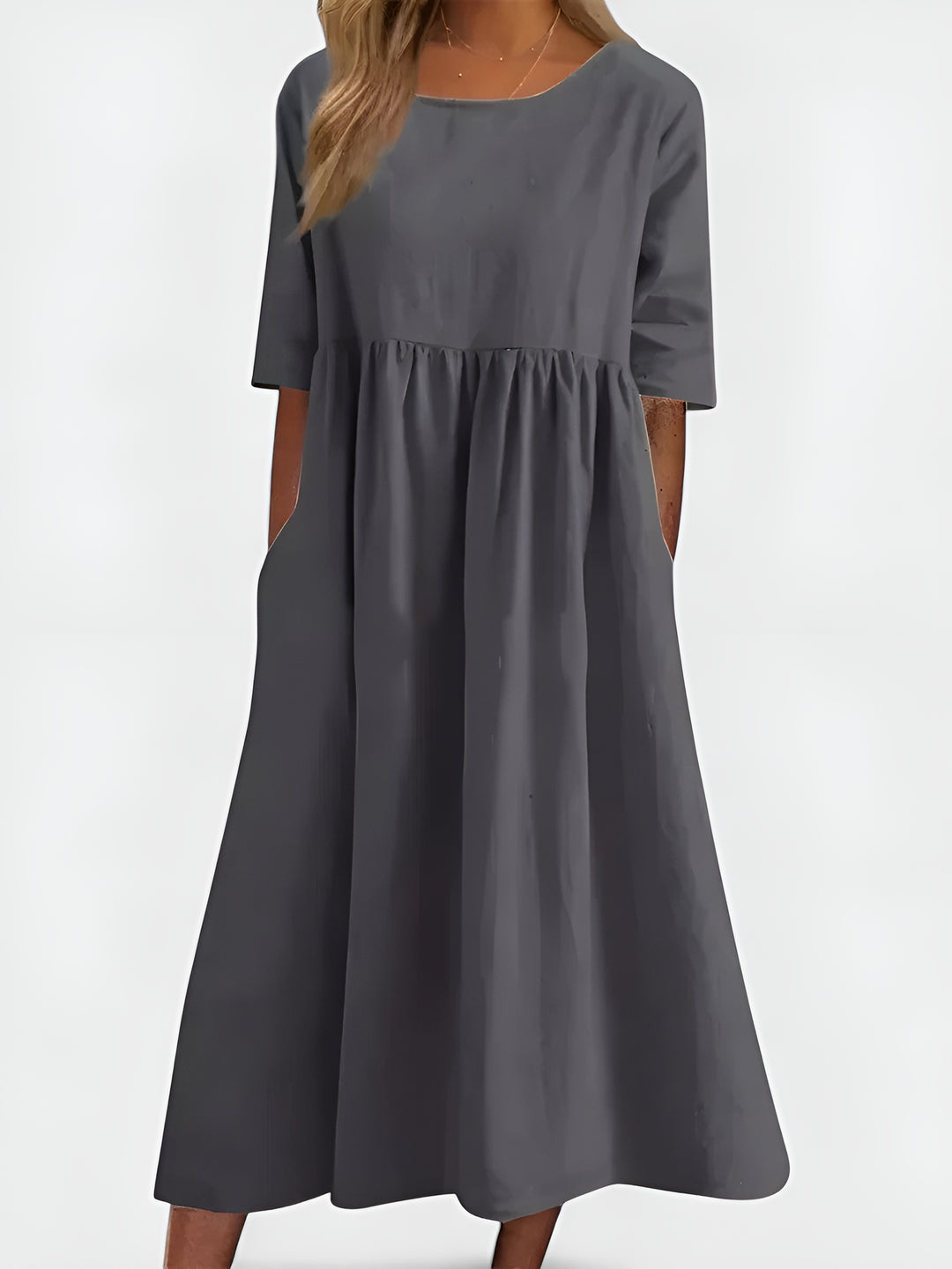 Olyndra | Natural Fabric Midi Dress with Pockets
