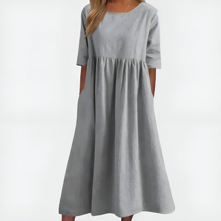 Olyndra | Natural Fabric Midi Dress with Pockets
