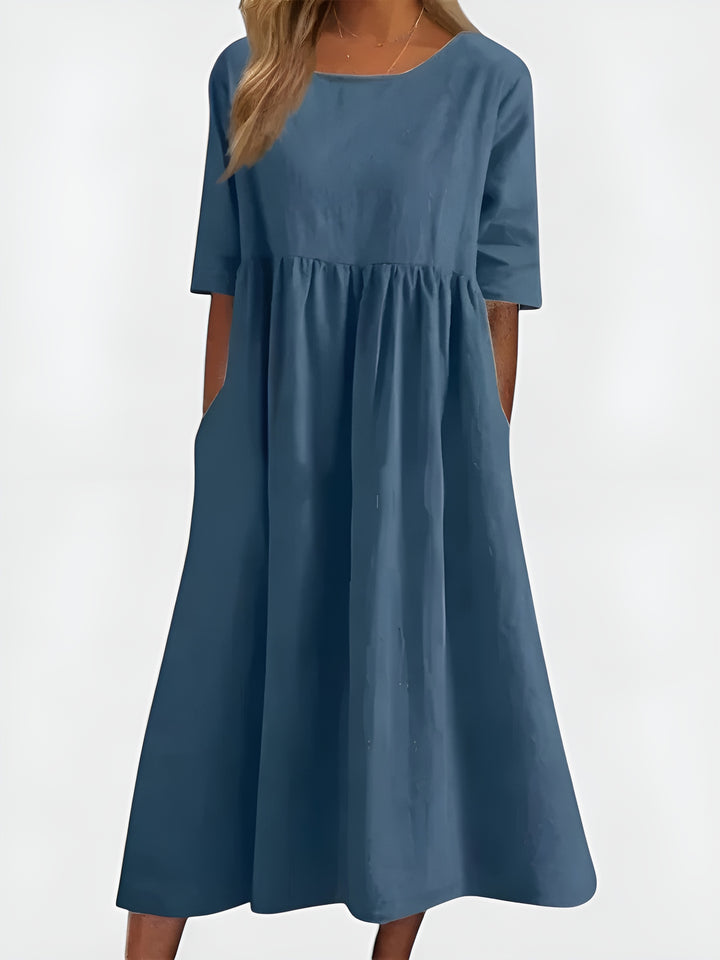 Olyndra | Natural Fabric Midi Dress with Pockets
