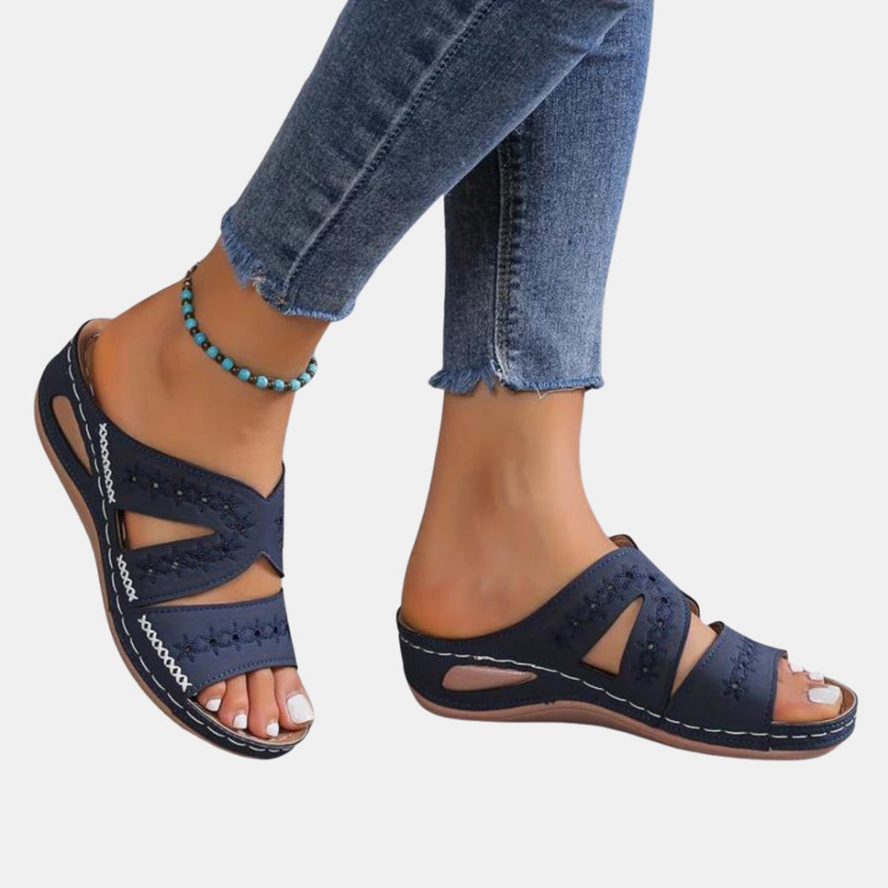 Orene | Classic Slide Sandals with Embroidered Straps