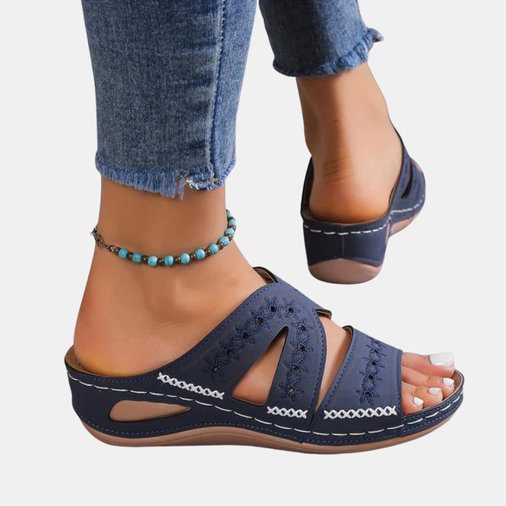 Orene | Classic Slide Sandals with Embroidered Straps