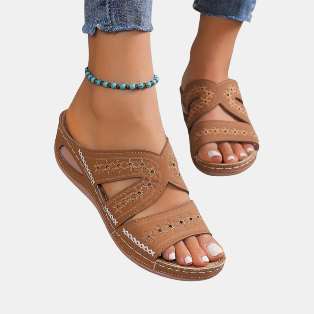 Orene | Classic Slide Sandals with Embroidered Straps