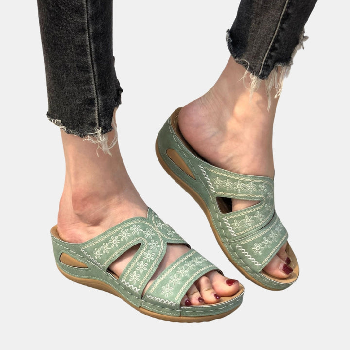 Orene | Classic Slide Sandals with Embroidered Straps