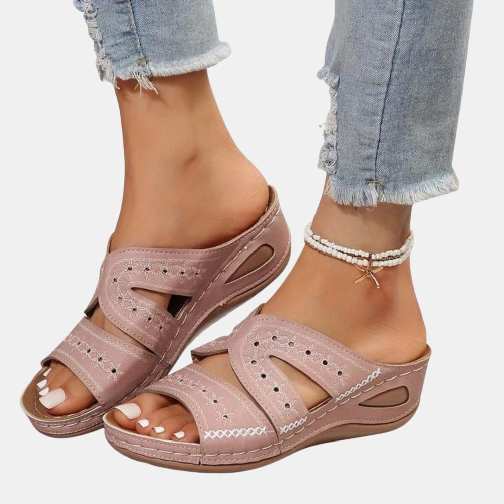Orene | Classic Slide Sandals with Embroidered Straps
