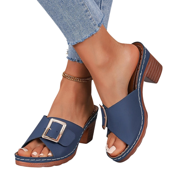 Orielle | Block Heel Slide Sandals with Buckle Detail