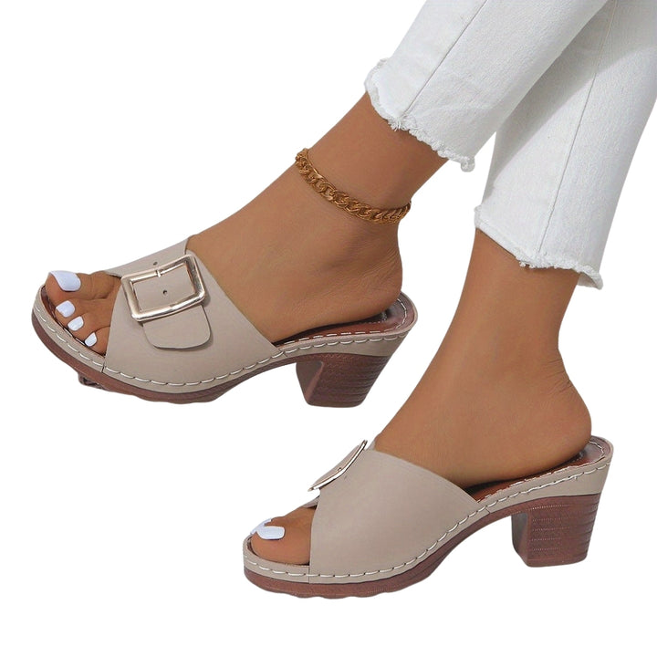 Orielle | Block Heel Slide Sandals with Buckle Detail