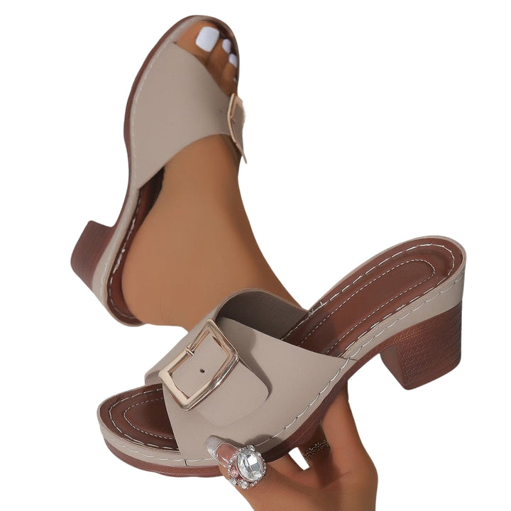 Orielle | Block Heel Slide Sandals with Buckle Detail