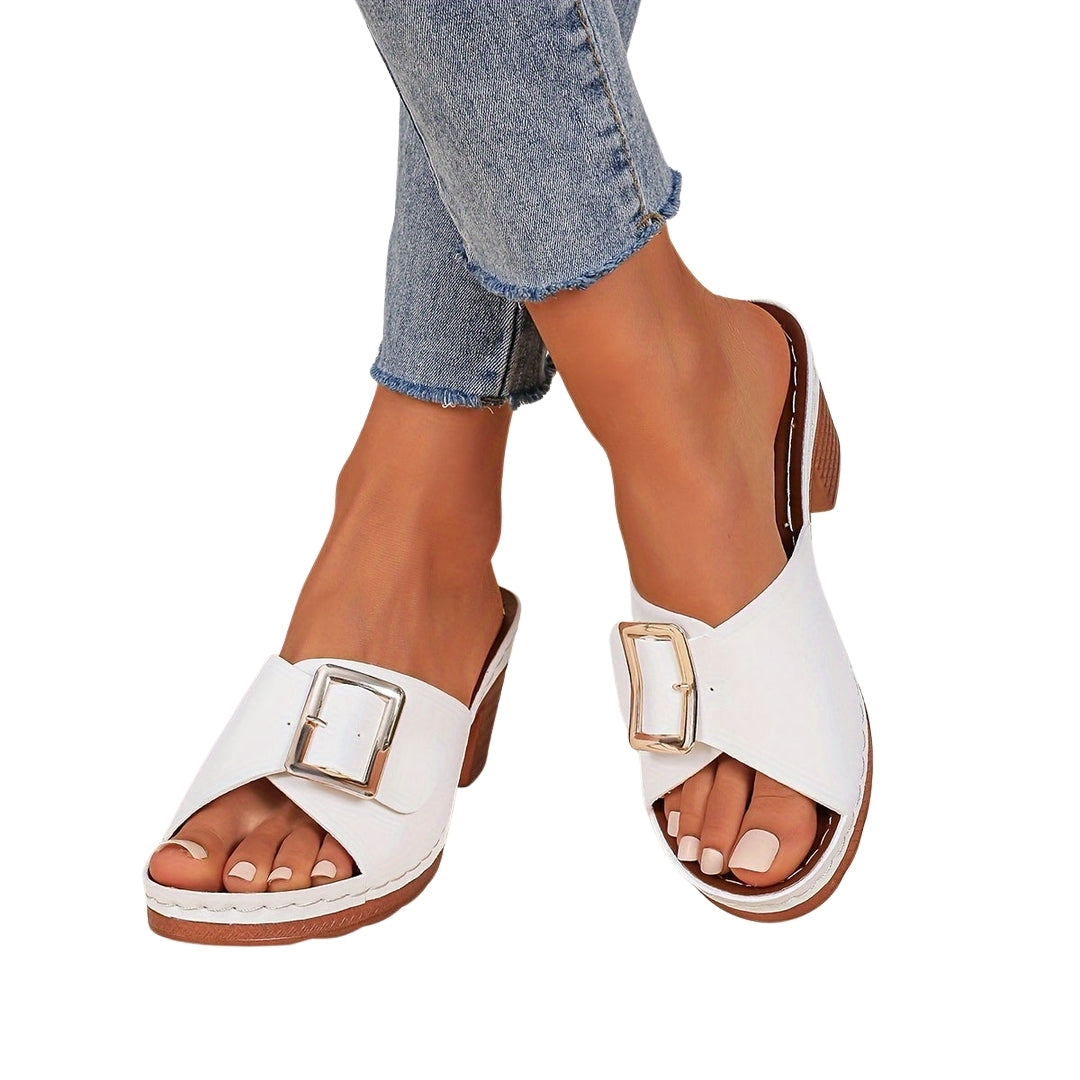 Orielle | Block Heel Slide Sandals with Buckle Detail