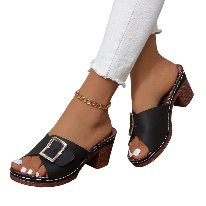 Orielle | Block Heel Slide Sandals with Buckle Detail
