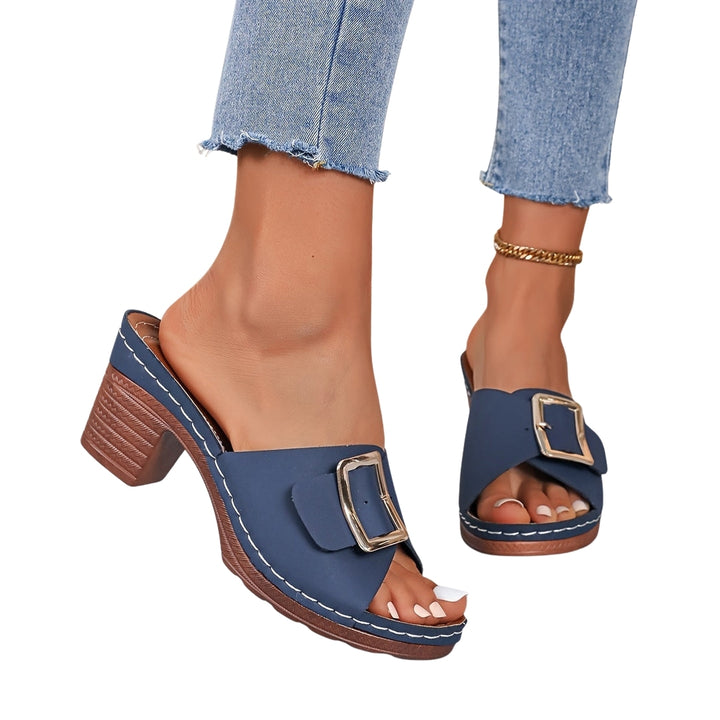 Orielle | Block Heel Slide Sandals with Buckle Detail