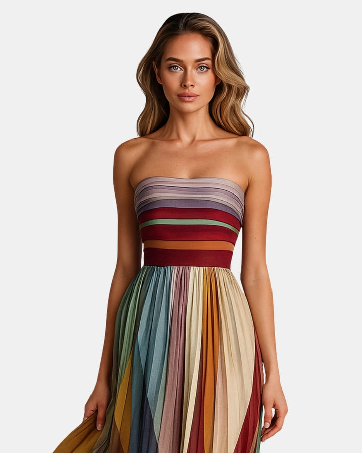 Oryndella | Elegant Strapless Pleated Maxi Dress