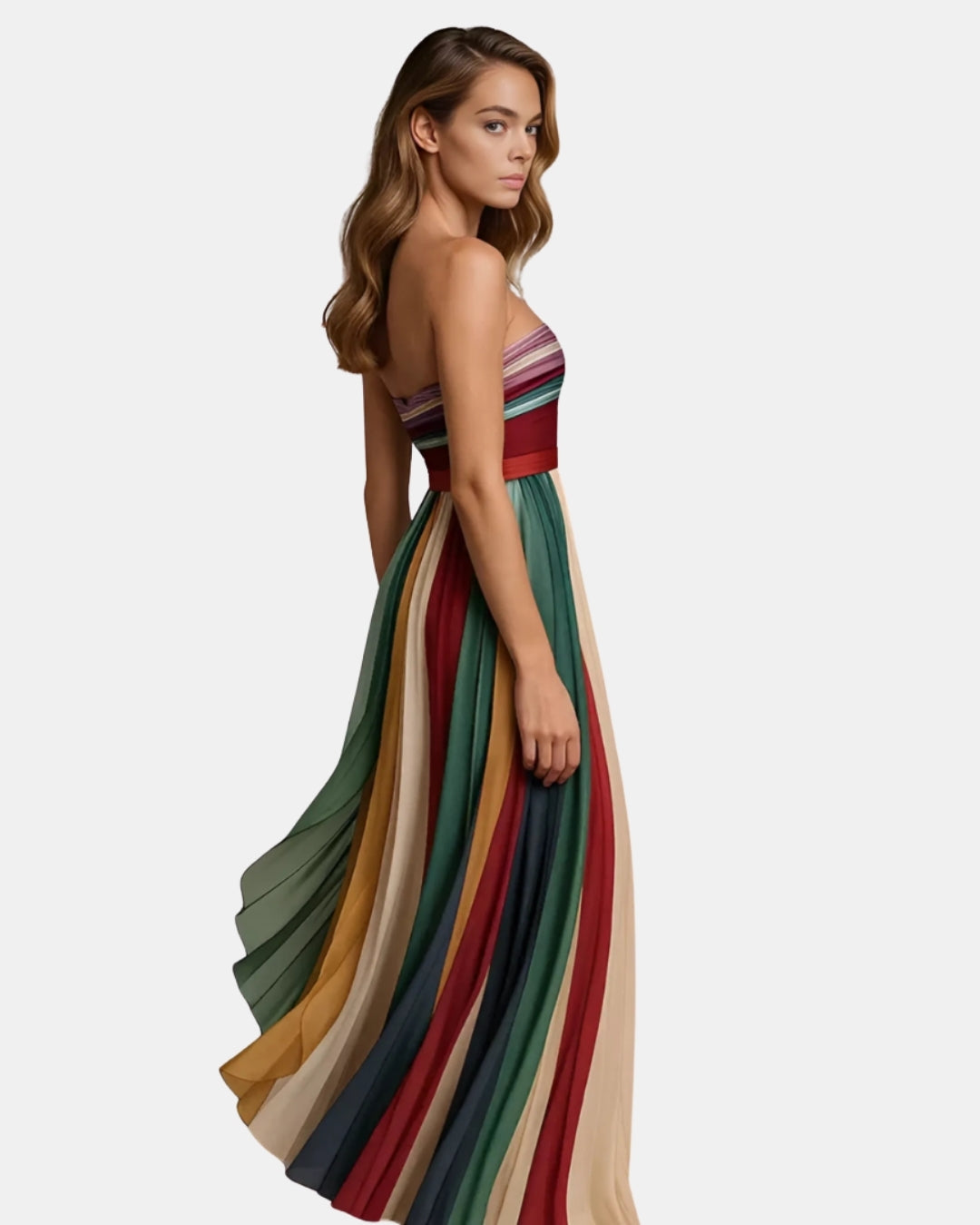 Oryndella | Elegant Strapless Pleated Maxi Dress