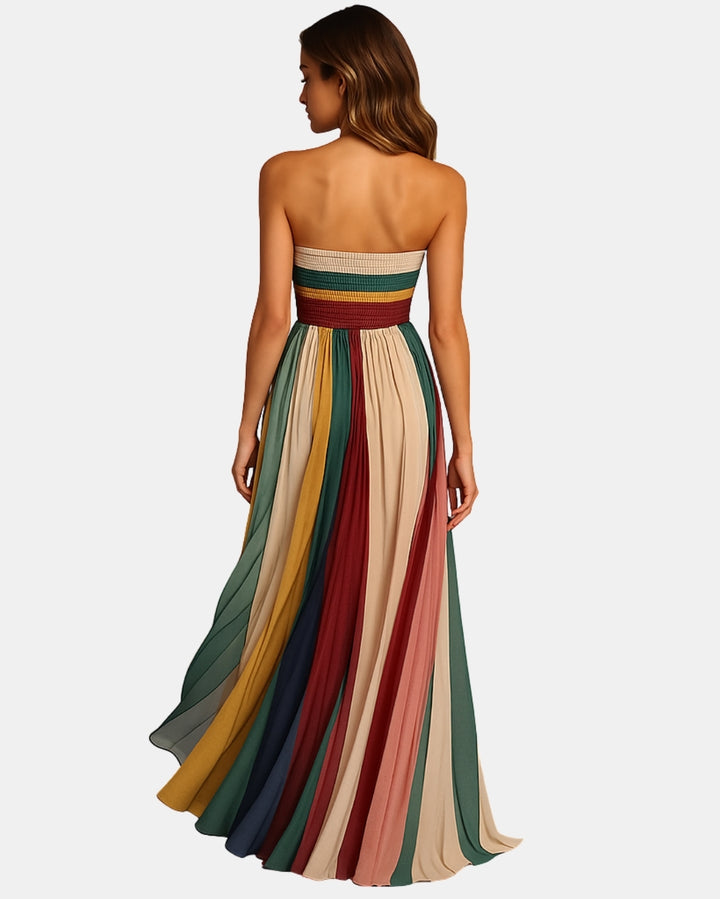 Oryndella | Elegant Strapless Pleated Maxi Dress