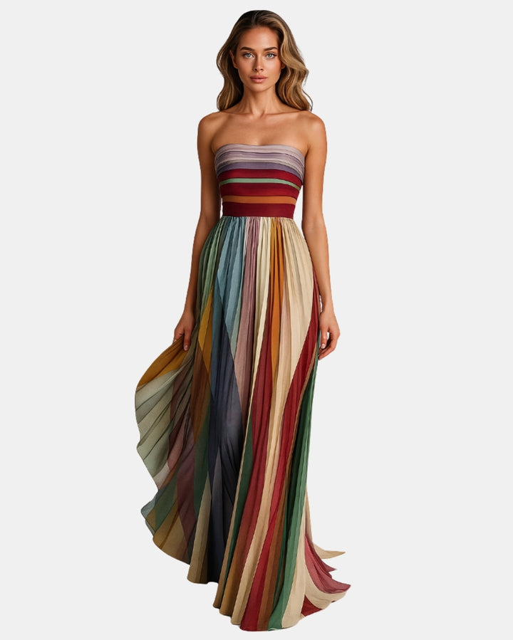 Oryndella | Elegant Strapless Pleated Maxi Dress