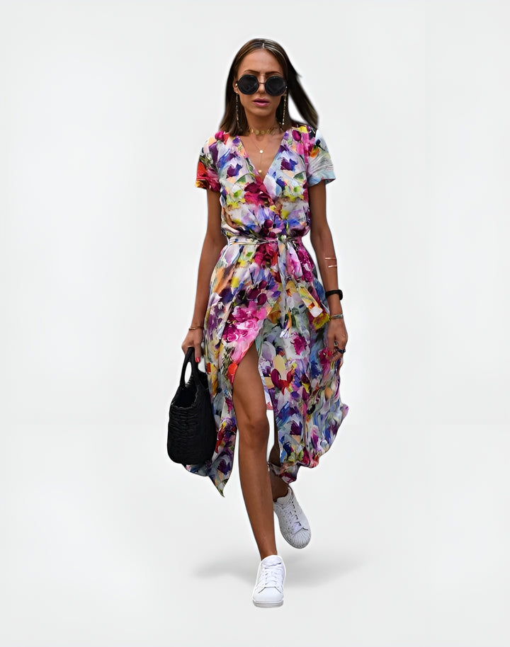 Oryndessa | Chic Wrap Midi Dress with Tie Waist