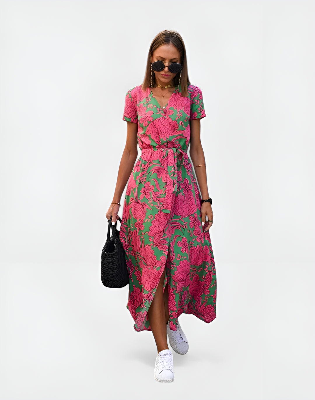 Oryndessa | Chic Wrap Midi Dress with Tie Waist