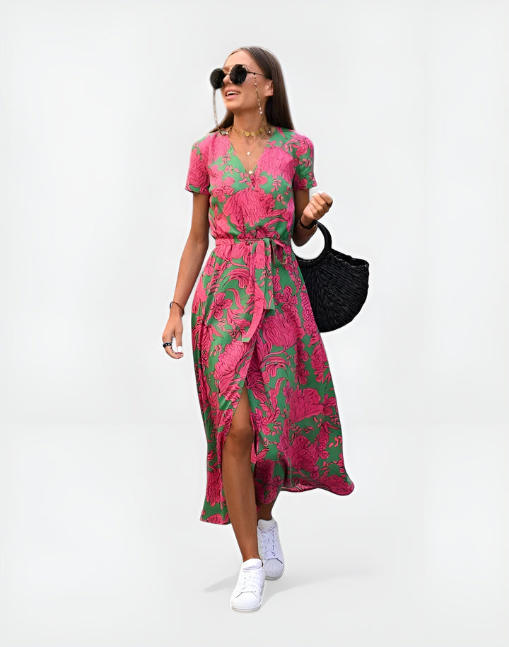 Oryndessa | Chic Wrap Midi Dress with Tie Waist