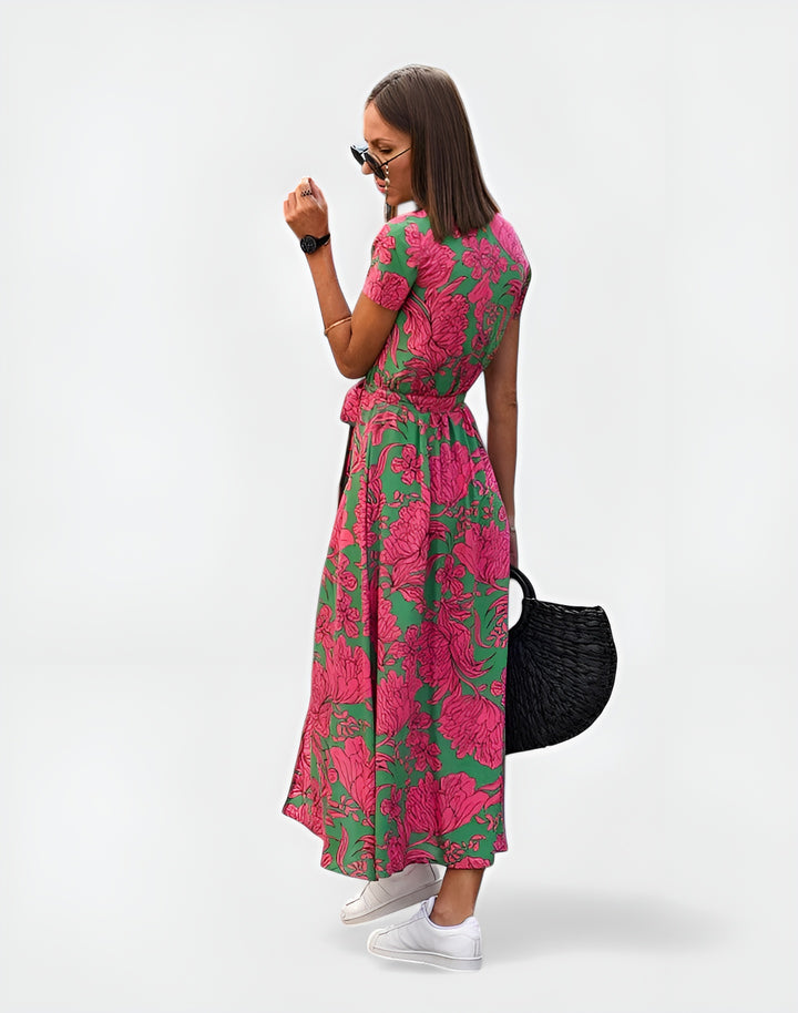 Oryndessa | Chic Wrap Midi Dress with Tie Waist