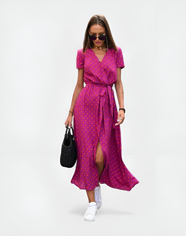 Oryndessa | Chic Wrap Midi Dress with Tie Waist