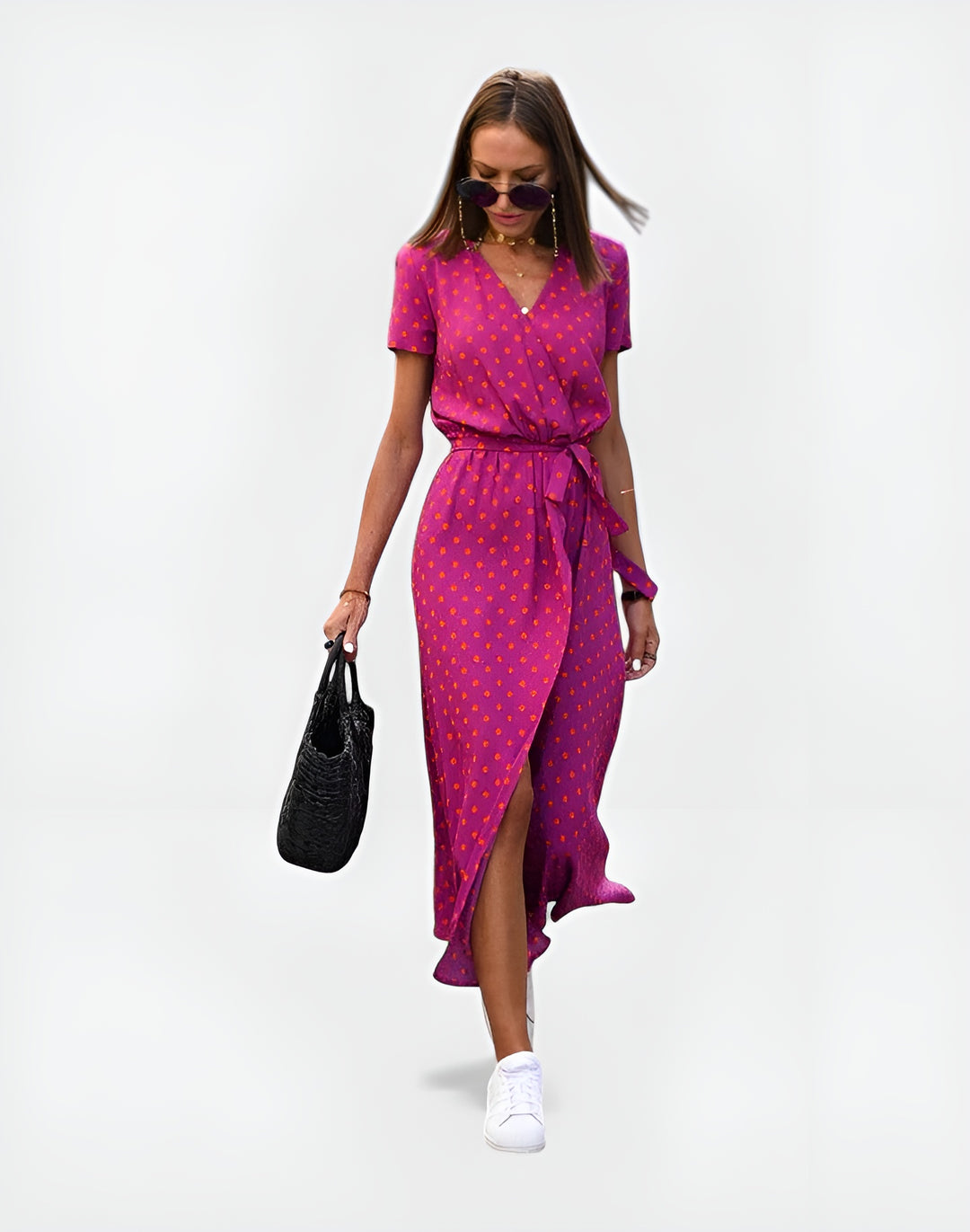 Oryndessa | Chic Wrap Midi Dress with Tie Waist