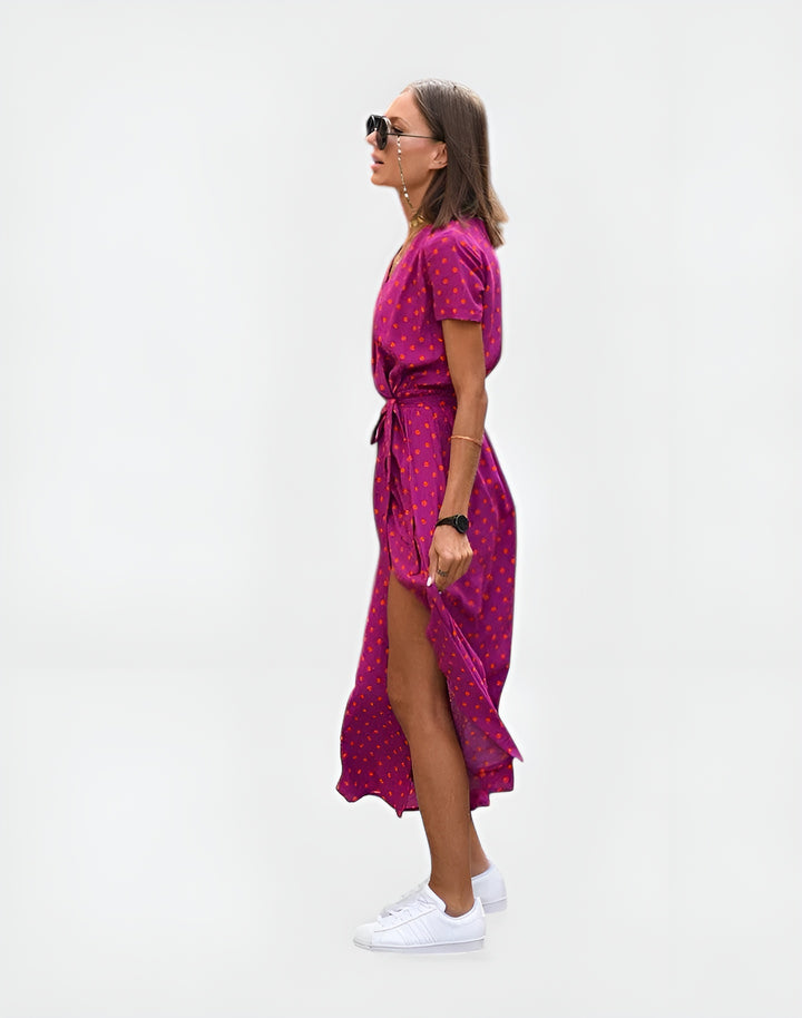 Oryndessa | Chic Wrap Midi Dress with Tie Waist