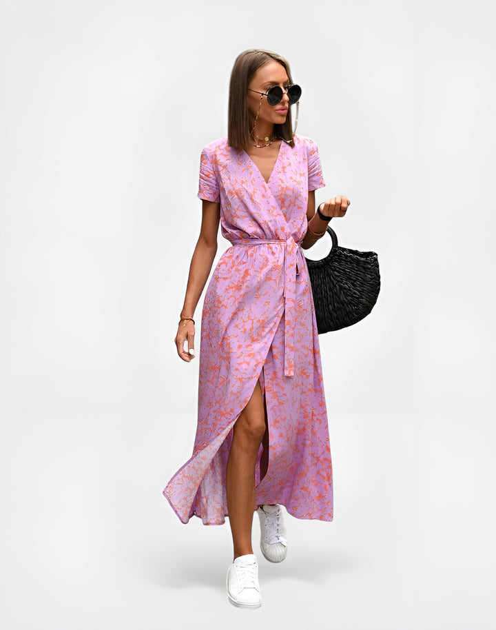 Oryndessa | Chic Wrap Midi Dress with Tie Waist