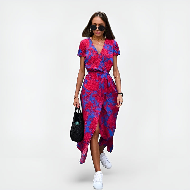 Oryndessa | Chic Wrap Midi Dress with Tie Waist