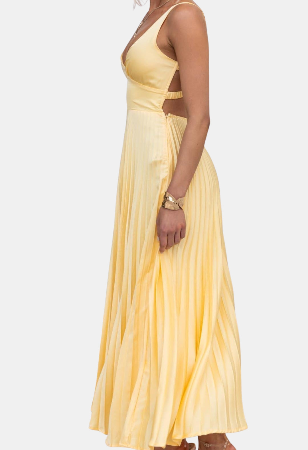 Oryzandra | Wedding Guest Pleated V Neck Maxi Dress