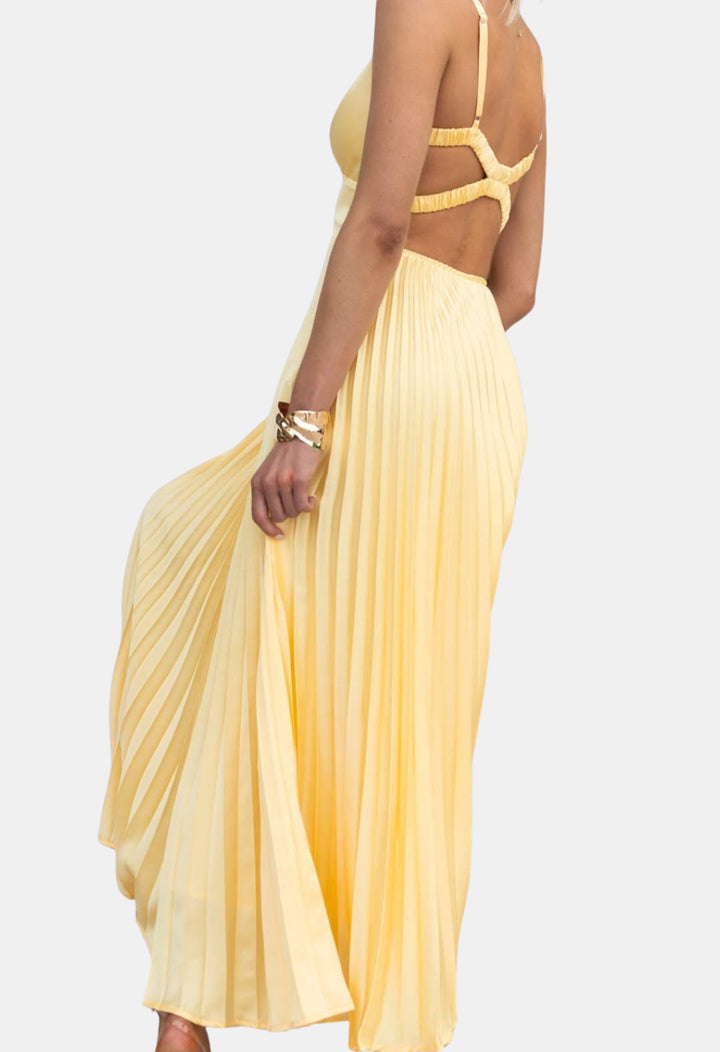 Oryzandra | Wedding Guest Pleated V Neck Maxi Dress