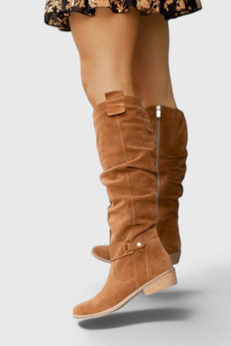 Osa | Stylish Slouchy Knee High Boots with Strap Detail