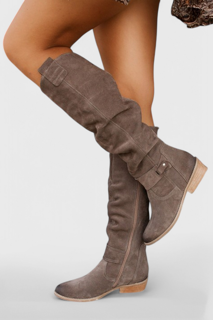Osa | Stylish Slouchy Knee High Boots with Strap Detail