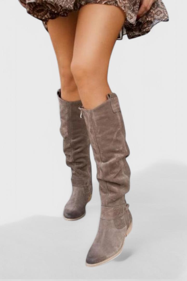 Osa | Stylish Slouchy Knee High Boots with Strap Detail