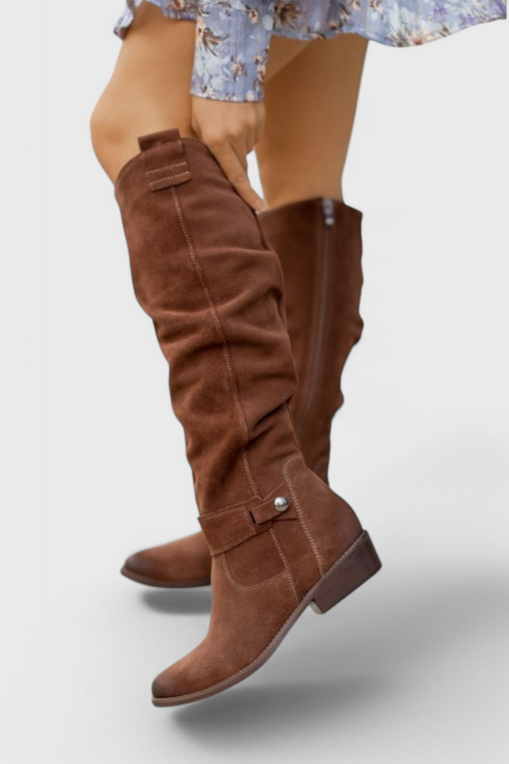 Osa | Stylish Slouchy Knee High Boots with Strap Detail