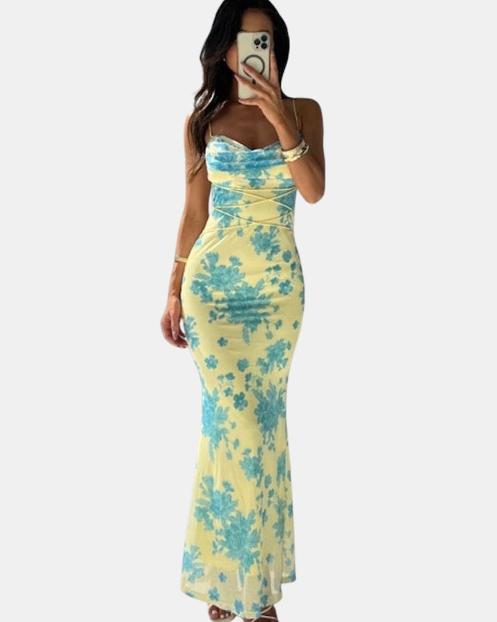 Ovelyssa | Wedding Guest Floral Maxi Dress with Cowl Neck