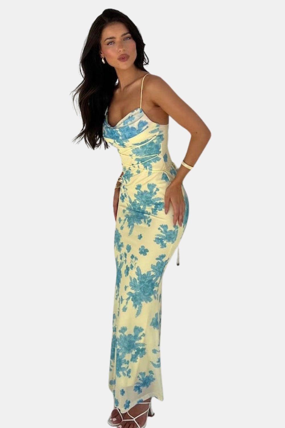 Ovelyssa | Wedding Guest Floral Maxi Dress with Cowl Neck