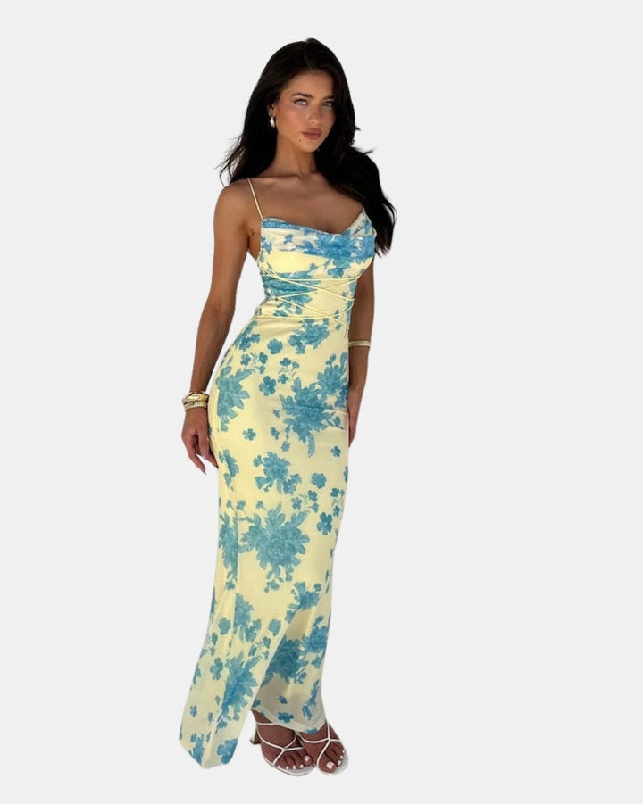 Ovelyssa | Wedding Guest Floral Maxi Dress with Cowl Neck