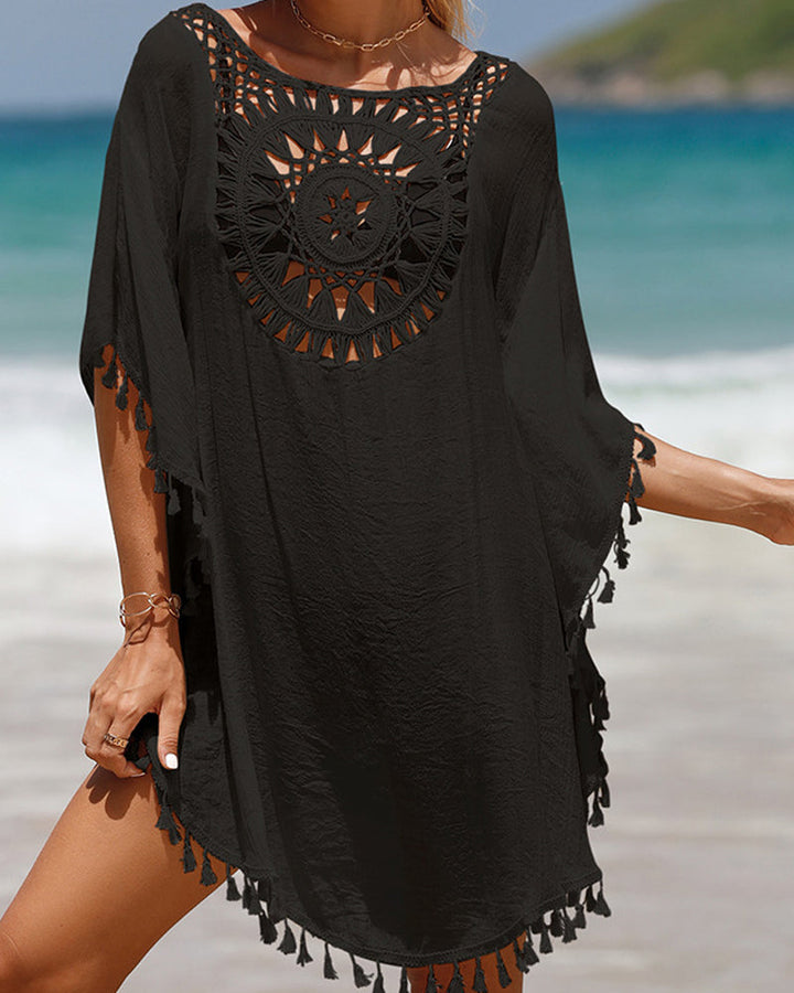 Pamela | Crochet Beach Cover Up with Tassel Hem